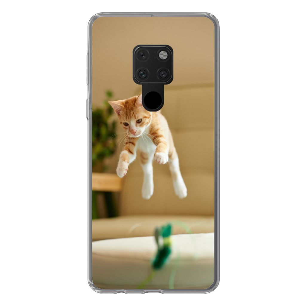MuchoWow Handyhülle Schutzhülle Hülle für Huawei P40 Lite Katze - Springen - Spielzeug Silikon Softcase Handy Hülle - Handy