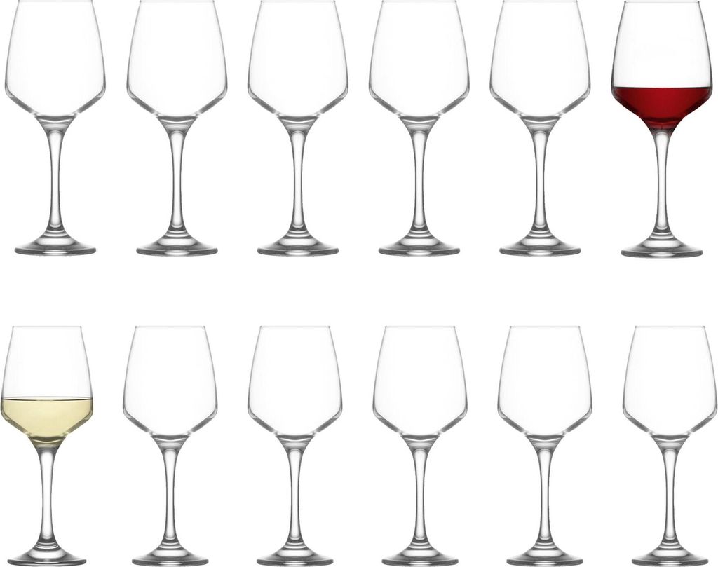 Lal 12pc Weingläser-Set - Groß Glas Rot Weiß Rose Langer Stiel Cocktailparty Trinkbecher Geschenkset - by LAV