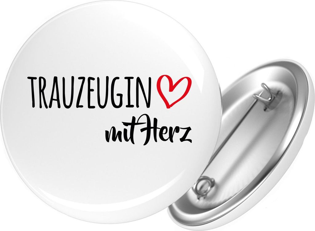 Huuraa Button Trauzeugin mit Herz 25mm rund mit Sicherheitsnadel Ansteckbutton Geschenkidee