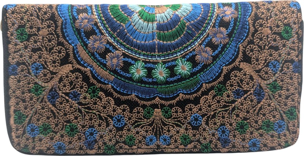 Blumen Mandala aufwendig Bestickter Geldbeutel Eleganz in drei Farben Schwarz