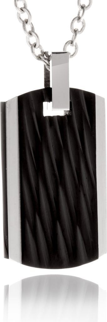 Karisma Edelstahl Anhänger Kette Dog Tag Schwarzer Beschichtung Herrenschmuck Länge 50cm
