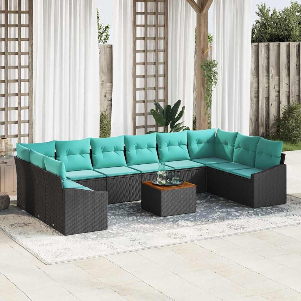 Möbel Gartensofa-set mit Kissen 11 pcs Schwarz Poly-Rattan - Gartenmöbelgarnituren CC36