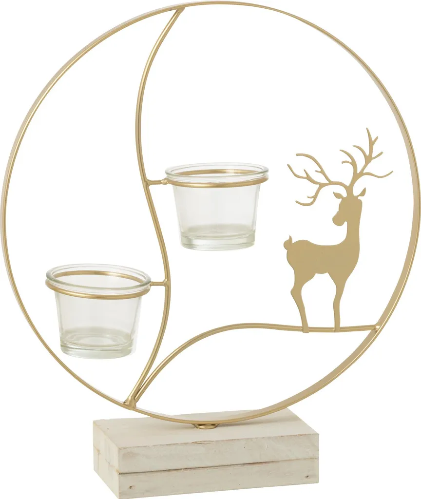 Photophore de Table Noël Renne pour Ambiance Chaleureuse Bois et Doré