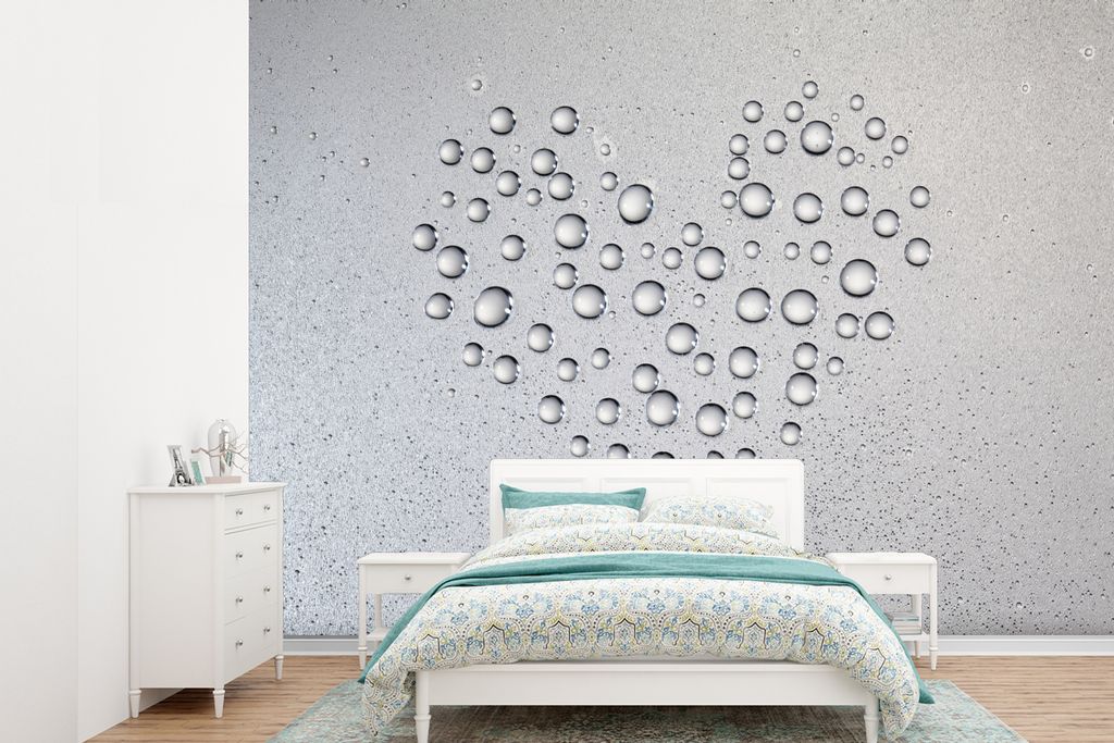 MuchoWow Fototapete für Wohnzimmer oder Schlafzimmer Wandtapete Vinyl Motivtapete Wassertröpfchen bilden das Herz - 305x220 cm - Wandbilder