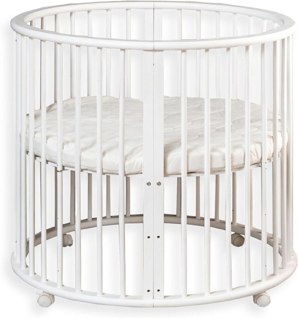 Ronde Houten Babybox - Speelbox met Matras en Wieltjes - Productafbeelding 