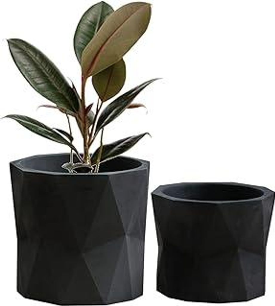 Olly & Rose Designer-Blumentopf-Set, geometrisches Design, 2 Stück, für den Innen- und Außenbereich, Blumentopf-Set (Mattschwarz)