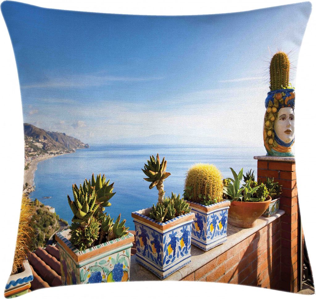 ABAKUHAUS Sizilien Kissenbezug, Taormina Küste Foto, mit Reißverschluss Waschbar Beidseitiger Digitaldruck Klare Farben Hochwertige Stoff, 60 x 6...