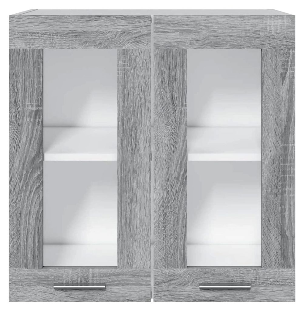 Hängeschrank Lyon Glas Grau Sonoma 60x31x60 cm Holzwerkstoff, Küchenspeicher, 2 Fächer, 2 Glastüren, für Wohnküchen