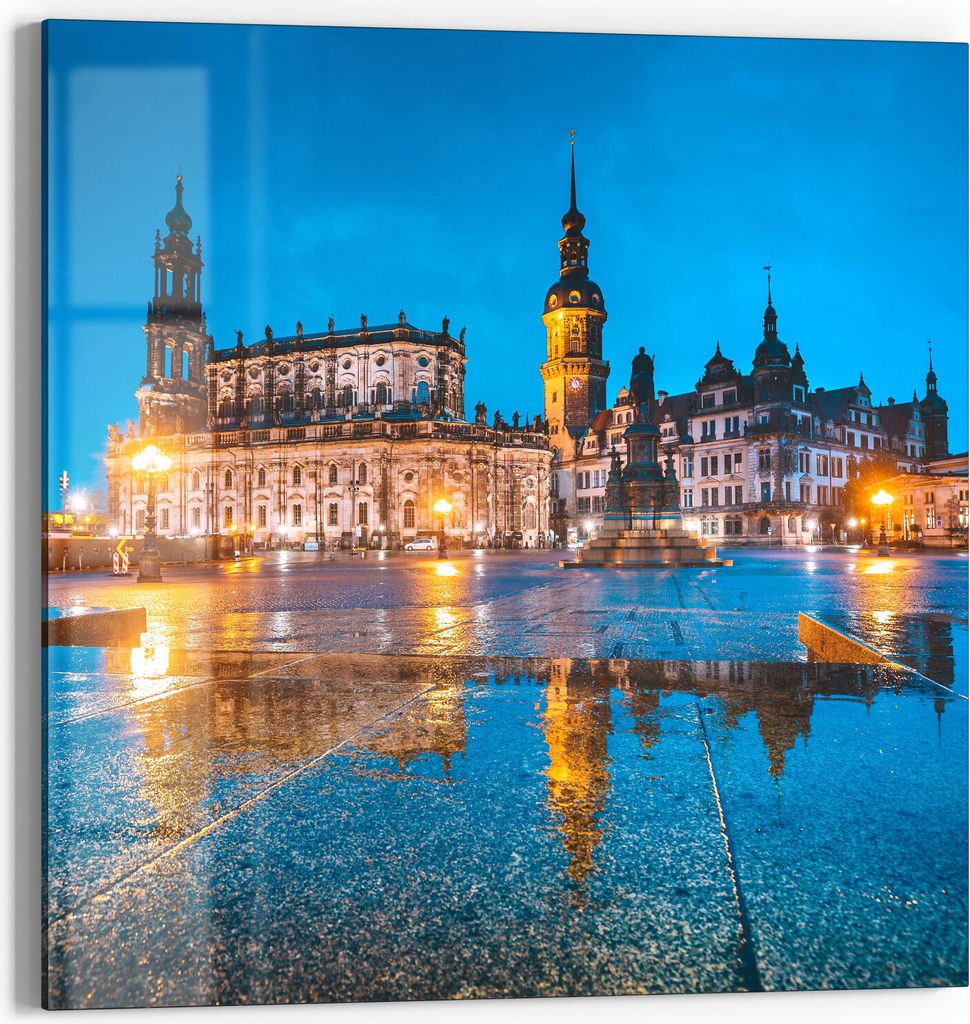 DEQORI Glasbild Echtglas 30x30 cm 'Altstadt Dresden am Abend' Wandbild Bild modern Deko
