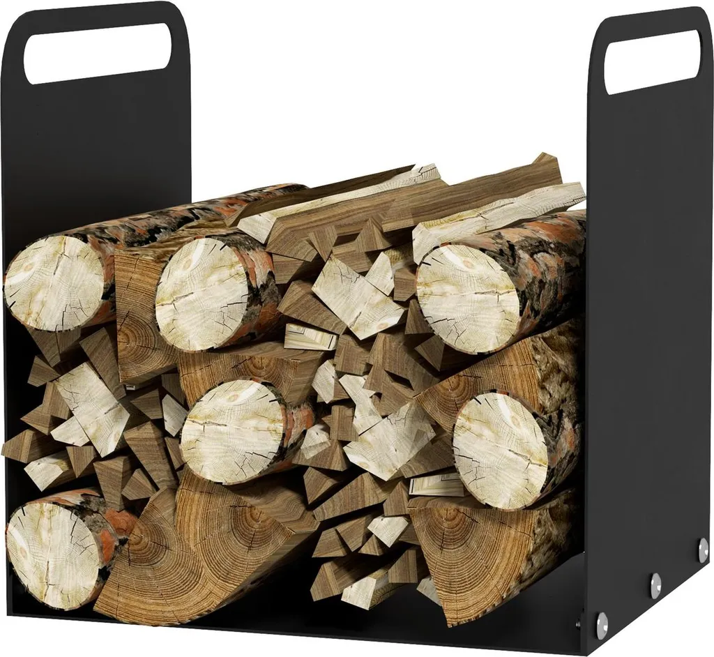 Portalegna da ardere 36,5 x 30 x 36 cm portalegna da ardere con maniglie, portalegna da ardere per esterni, interni, fino a 30 kg, acciaio, nero