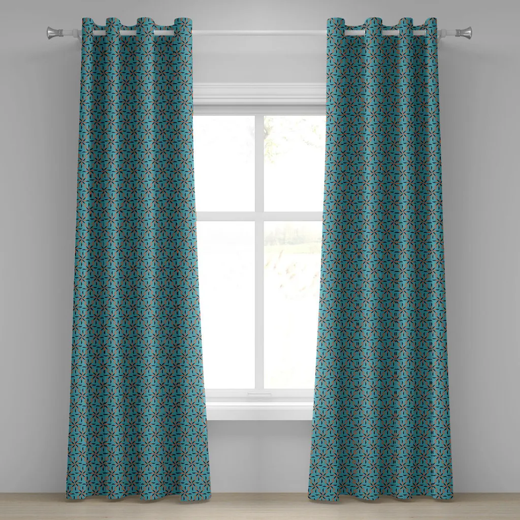 Tende Soggiorno 280x245 ABAKUHAUS Blu Nero Floreali - Prezzo Top