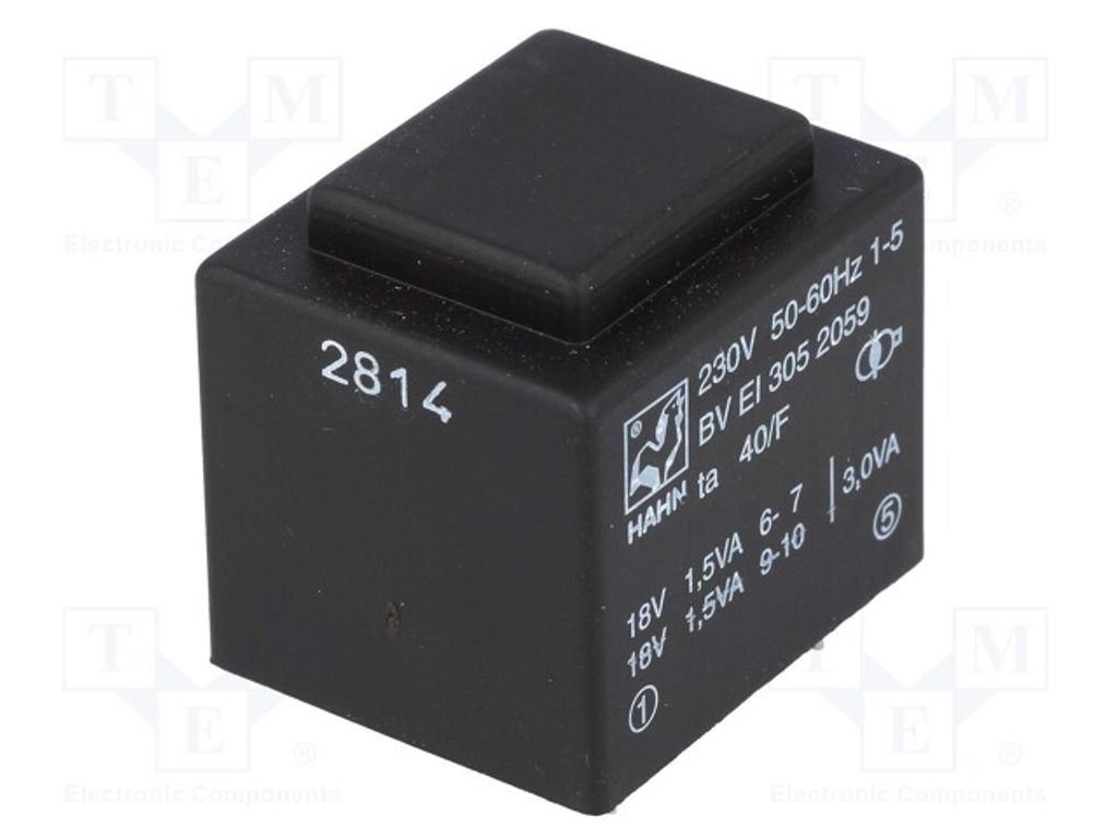 1x Transformator: überzogen 18V 230VAC 83mA 18V 83mA 3VA 111g BV EI 305 2059 -Tra