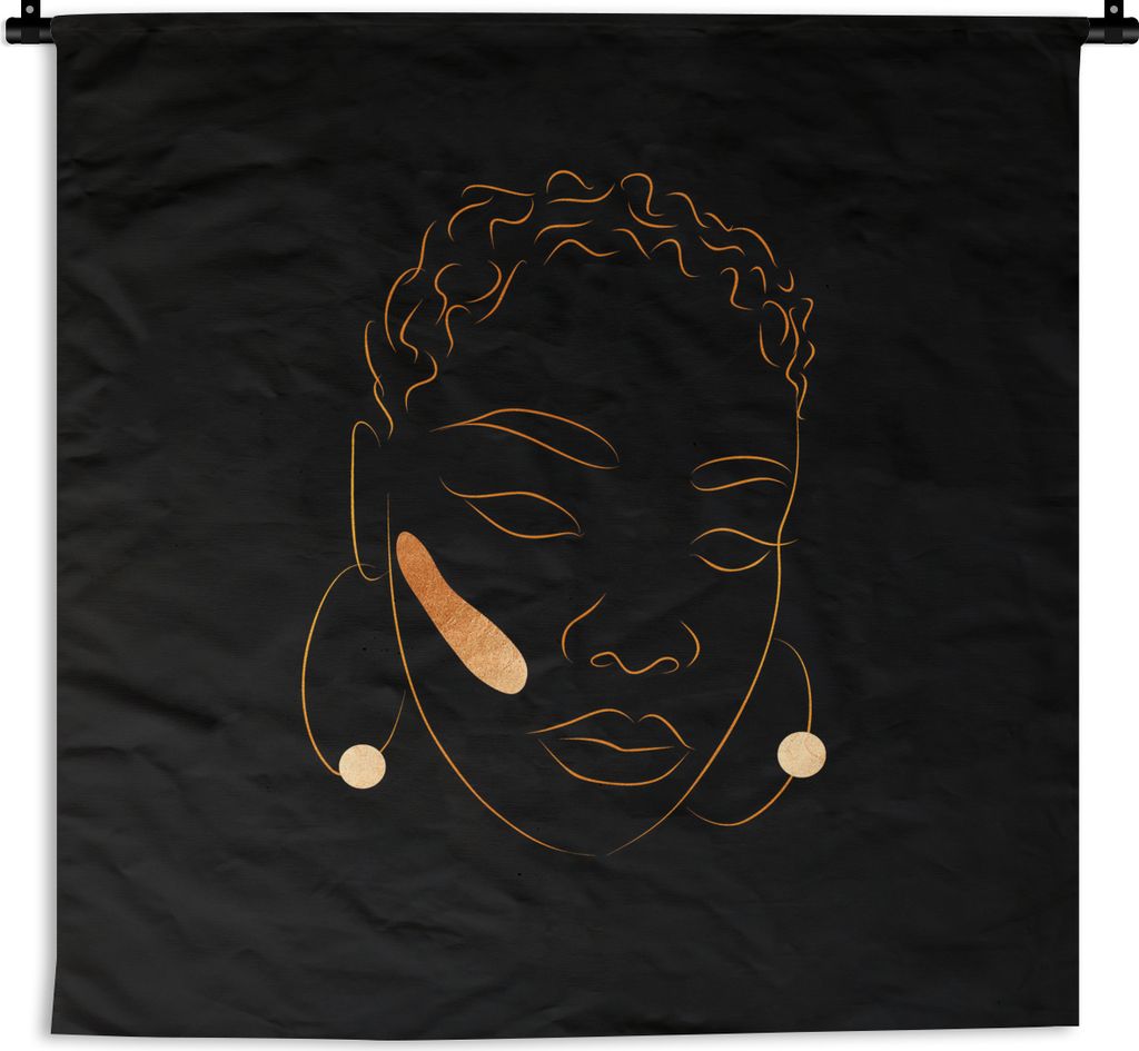 MuchoWow Wandteppich Wandbehang Frau - Schwarz und Gold - Strichzeichnung 150x150 cm Tapisserie Dekoration Wandtuch - Wohnaccessoires - Modernes