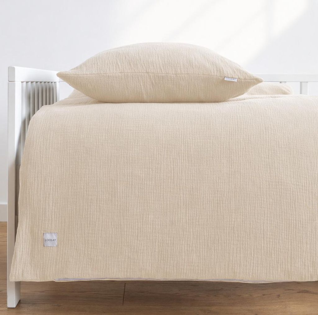 MUSSELIN Baby Bettwäsche 80x80 + 35x40 cm Beige - Kinderbettwäsche 100% Baumwolle, weich & atmungsaktiv für Wiege Kinderwagen LOOLAY