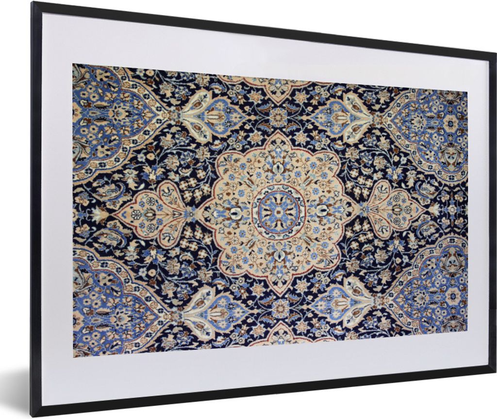 MuchoWow Gerahmtes Poster Persischer Teppich - Teppich - Mandala - Blau 60x40 cm - Poster mit Schwarzem Bilderrahmen Wandposter Rahmen Foto Bilde...