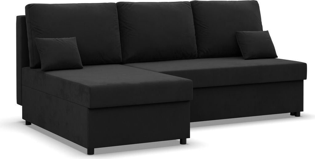 Ecksofa mit Schlaffunktion KEMI, Wohnzimmer Couch, Schlafcouch Ausziehbar, Schwarz