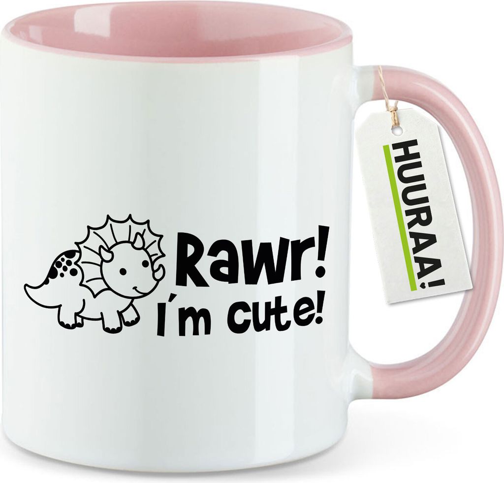 Huuraa Motivtasse Triceratops I`m cute Geschenk 330ml Rosa Triceratops Souvenir
