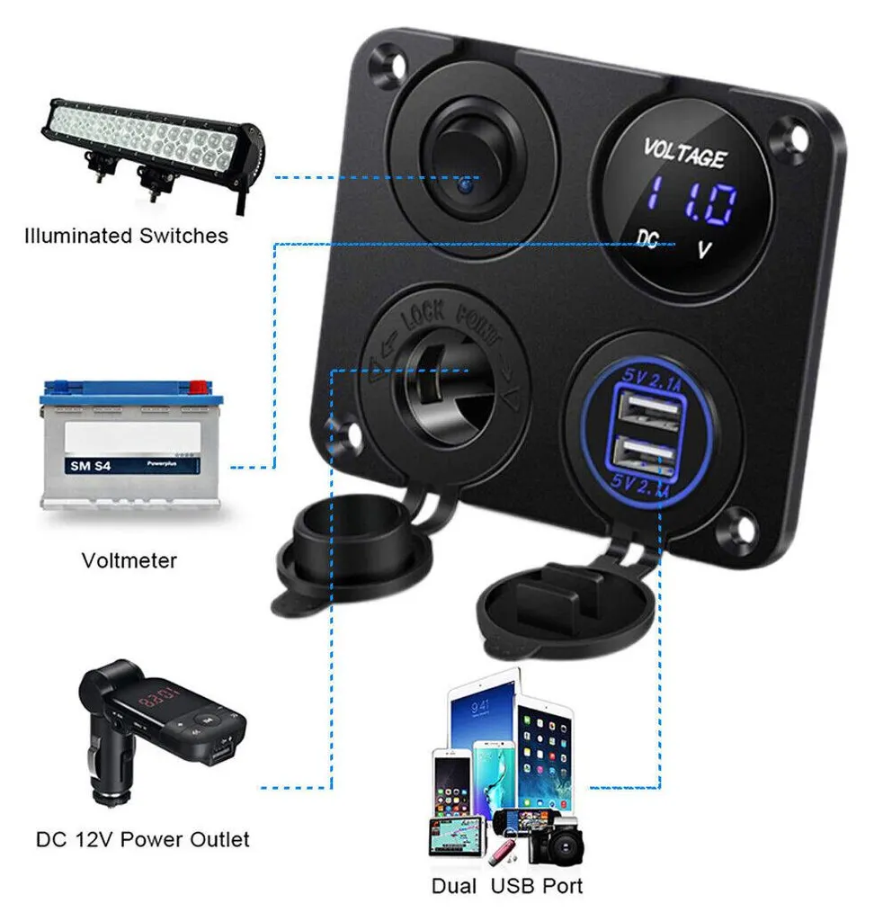 Panneau Interrupteur Multi-Fonctions avec Chargeur USB 4.2A Rapide - 8