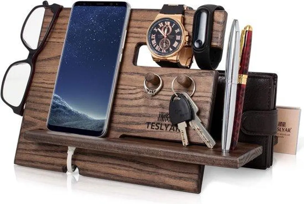 Organiseur de bureau en bois massif porte-clés et support téléphone