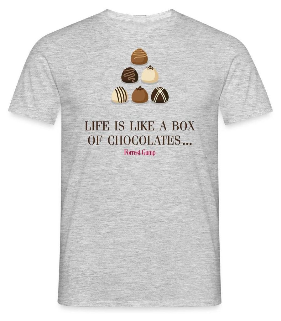 Spreadshirt Forrest Gump Life Is Like A Box Of Chocolates... Männer T-Shirt, XXL, Grau meliert