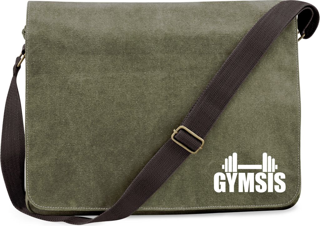 Huuraa Umhängetasche Gymsis Hantel 14 Liter Military Green Canvas Laptoptasche Geschenkidee