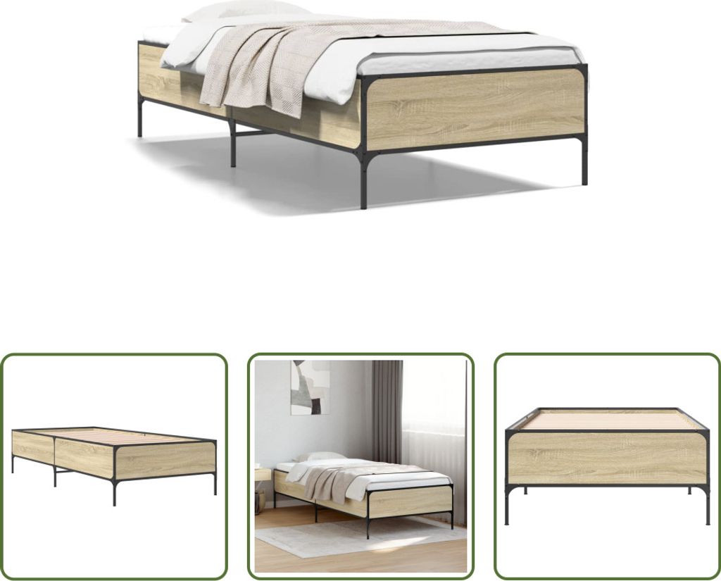 The Living Store Bettgestell Sonoma-Eiche 75x190 cm Holzwerkstoff und Metall