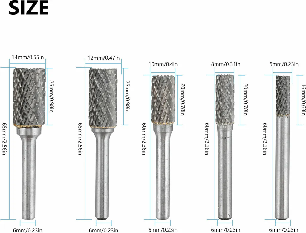 Kit 5 Pezzi Frese Rotative 6.35mm Carburo per Metallo Inox Ghisa - 4