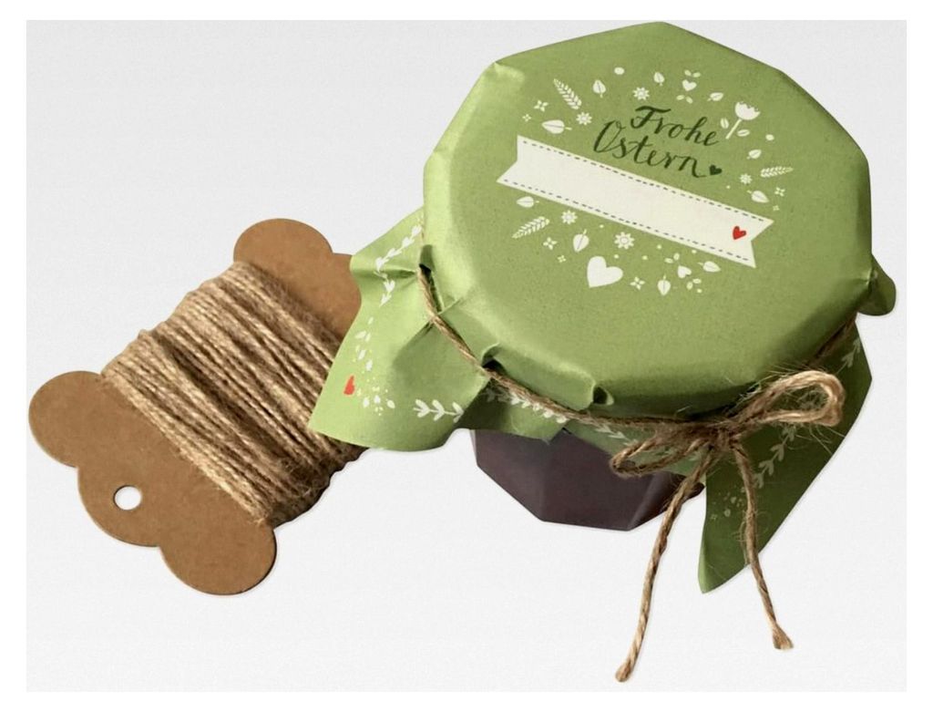 25 Marmeladendeckchen - Frohe Ostern - Gläserdeckchen in Grün Weiß für Marmelade, Marmeladengläser und Einmachgläser, Recyclingpapier Abreiß...