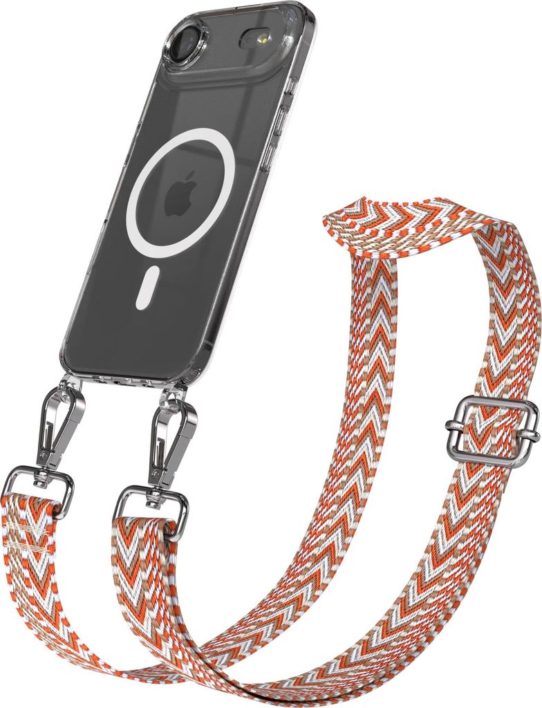 EAZY CASE - Handykette mit MagSafe Hülle für Apple iPhone Air, Handyband ZigZag Style, Karabiner Silber, Umhängeband in Beige