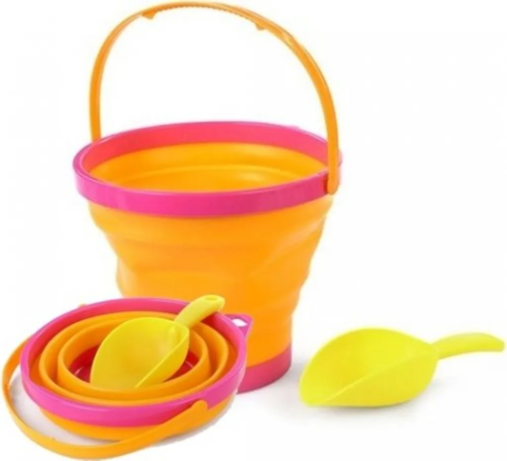 Seau Pliable Silicone Orange avec Pelle - Gain de Place et Haute Qualité