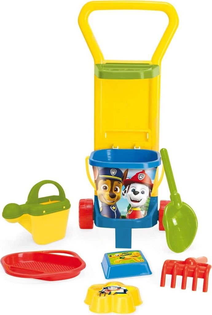 Wader 81170 - Sandspielzeug Paw Patrol mit Caddy, Eimer, Wasserkanne, Sieb, Schaufel, Rechen und 2 Sandformen, 8-teilig