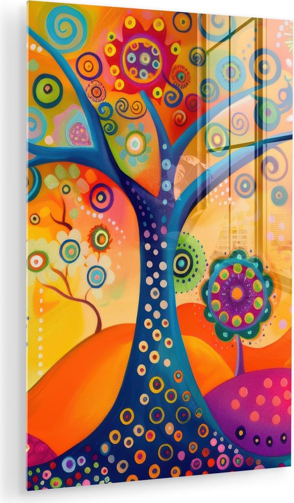 MuchoWow Glasbilder - Bilder auf Wandbild - Foto auf Glas Baum - Lebensbaum - Abstrakt - Farbenfroh 80x120 cm Wanddekoration aus Glas - Acrylglasbi...