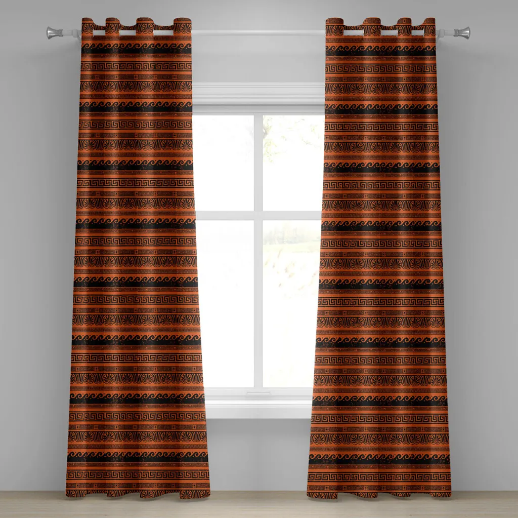 Rideaux opaques anti-décoloration motifs grecs 280x175 cm orange noir
