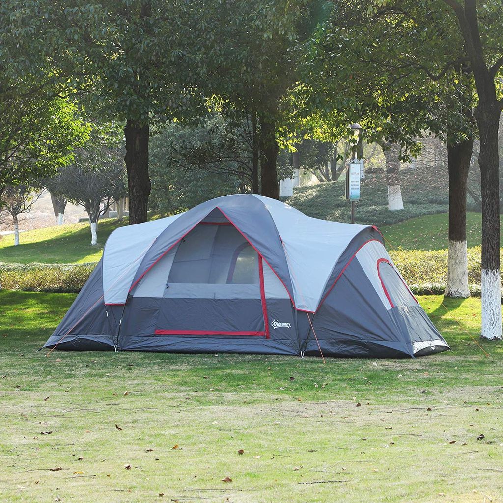 Zelt für 5-6 Personen Campingzelt Tunnelzelt Kuppelzelt Polyester Grau 