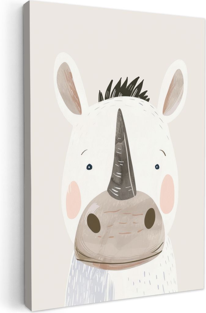 Leinwand Bilder 80x120 cm - Kinder Beige - Rhinozeros, Bilder Wohnzimmer Modern, Wanddeko