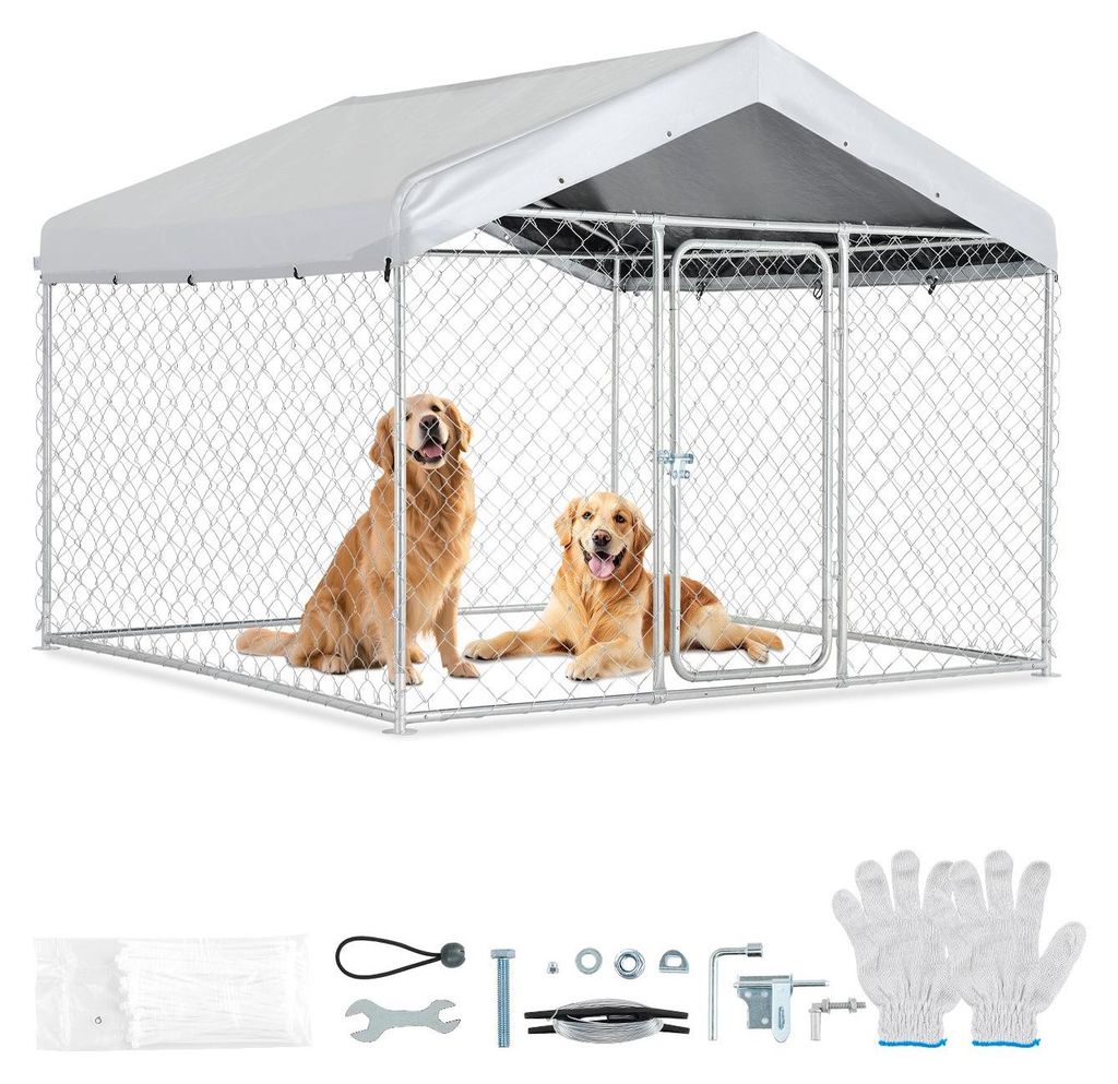 Hundezwinger - Außengehege/Auslauf mit Dach 2 x 2 x 1,6 m - Sicherheitsschloss - UV-beständig - Wasserdicht - Robust - Für große Hunde