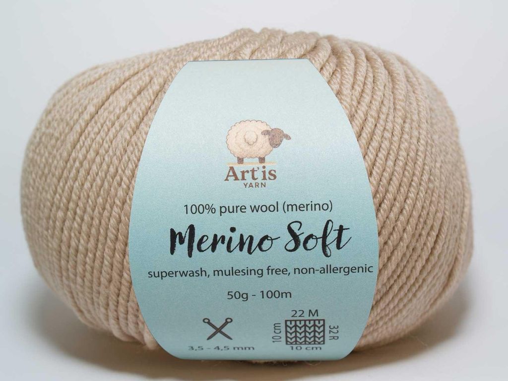 Merino Soft Art'is Yarn 100 % Wolle, ohne Mulesing & Superwash (50 g / 120 m) (15 beige)