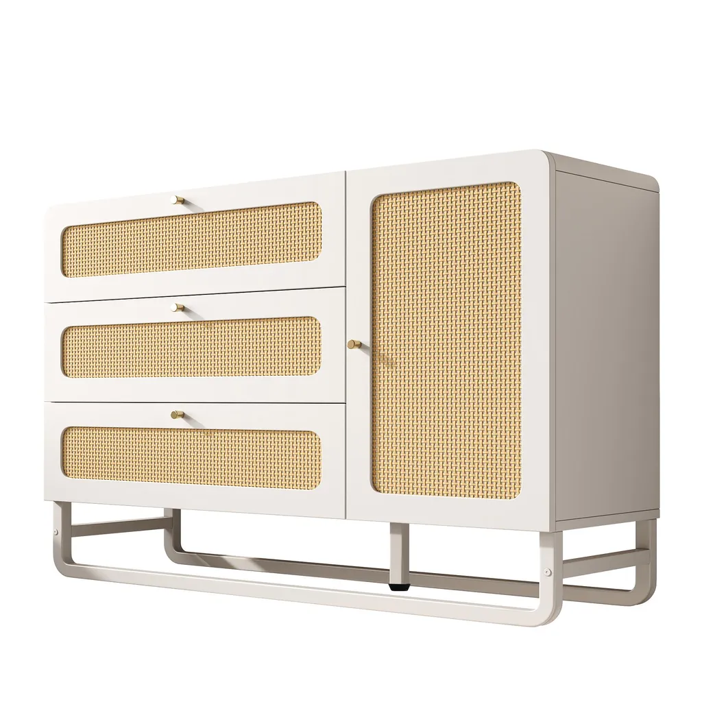 Commode 3 tiroirs en rotin blanc 120 cm avec compartiment modulable - 9
