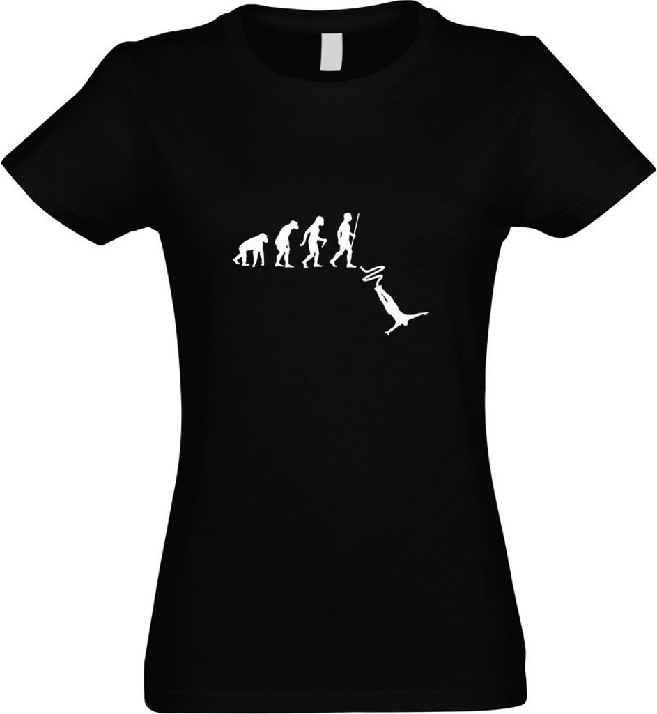 Kiwistar - T-Shirt tailliert - Damen - schwarz - Bungeespringen Evolution - mit Motiv Bedruckt - Funshirt Design - Sport - Freizeit - Damen - M