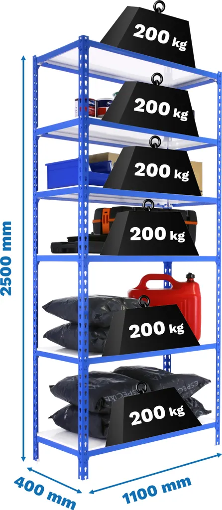 Étagère sans vis 6 plateaux Simonrack Simonclick 110x40x250 cm Bleu