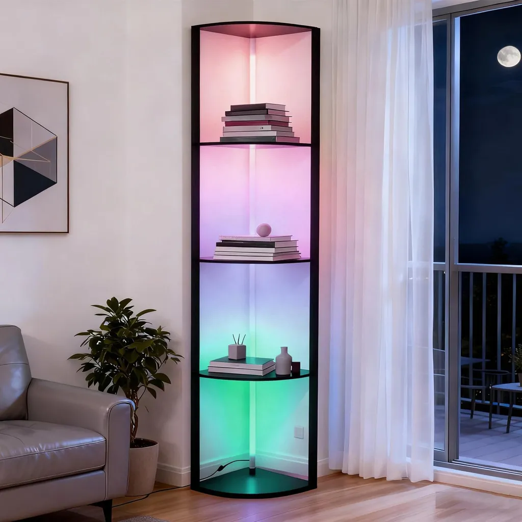 Lampadaire d'angle à étagères 5 niveaux 162 cm RGB avec télécommande