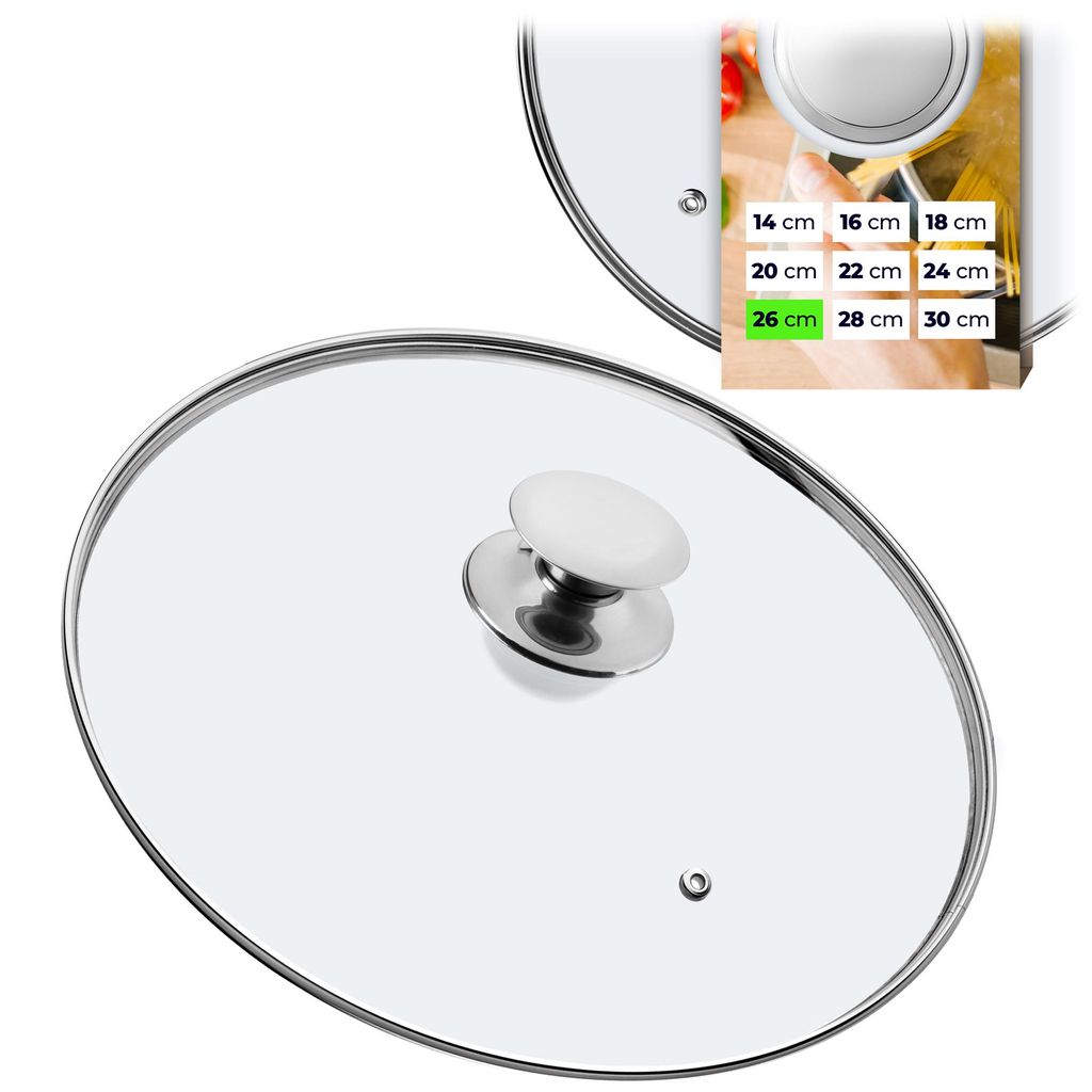 KADAX Topfdeckel "Salerno", Universaldeckel aus Glas mit Silbergriff, 26 cm
