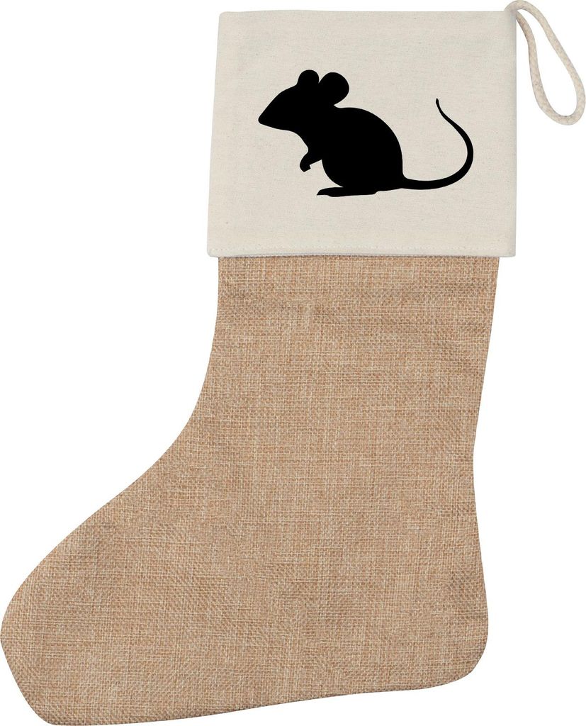 Huuraa Weihnachtsstrumpf Maus Silhouette Beige Jute Kaminstrumpf Geschenkidee