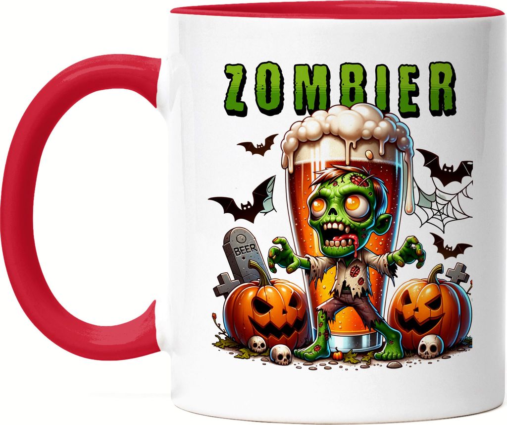 Zombier Tasse rot Halloween Bier Zombie Kürbis Gruselig Retro