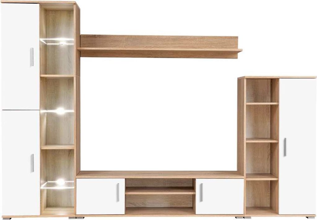 vidaXL Parete TV con luci LED rovere Sonoma e bianco Immagine del prodotto 