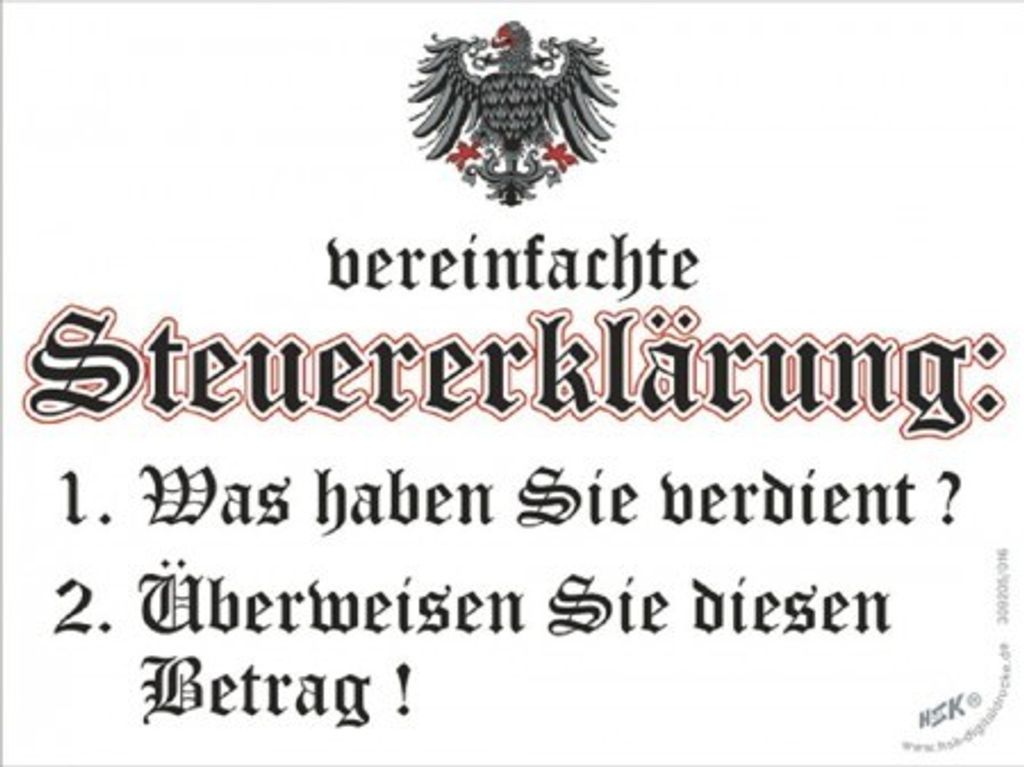 Spaß-Schild - Vereinfachte Steuererkärung... - 309205 - Gr. 20 x 15 cm