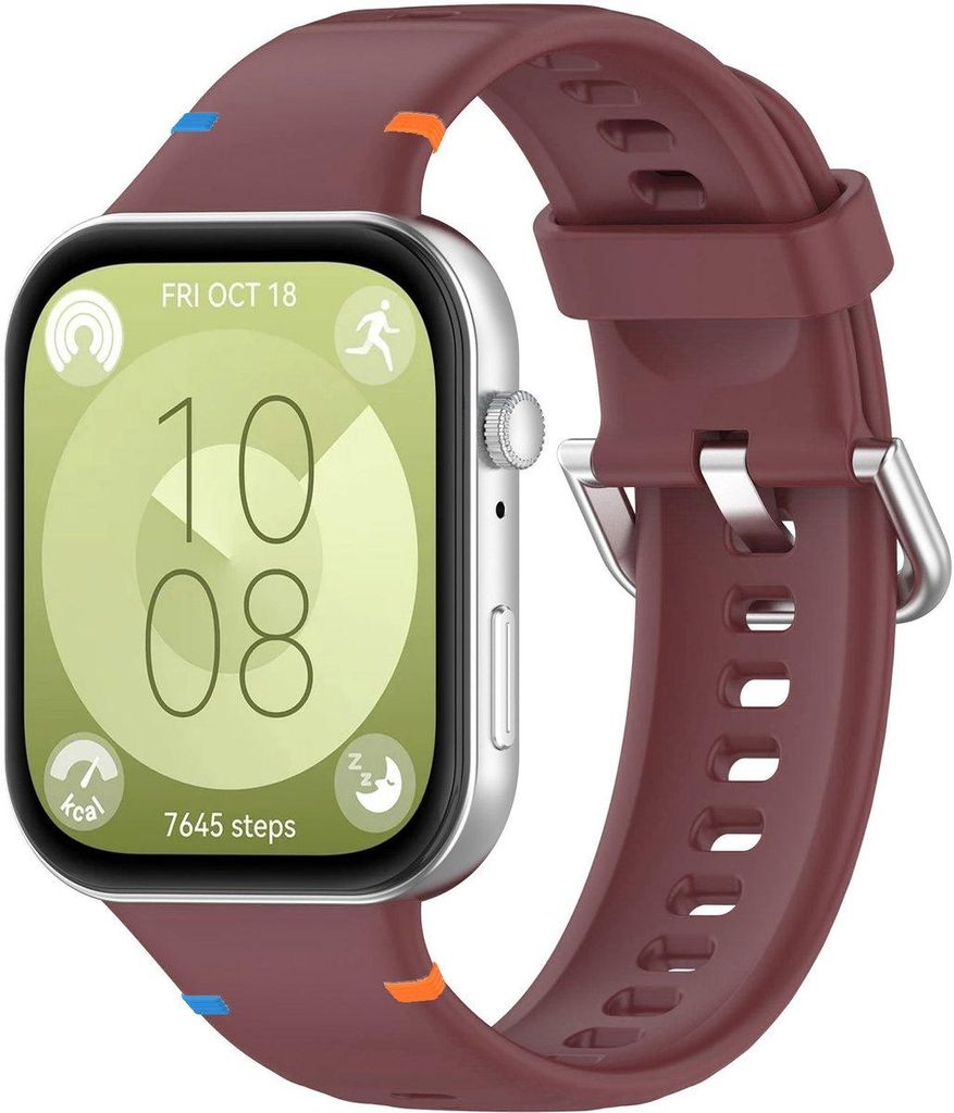 Stravo Silikonarmband mit Dornschließe – passend für Huawei Watch Fit 4 Pro / Fit 4 / Fit 3 – atmungsaktiv & komfortabel – Weinrot