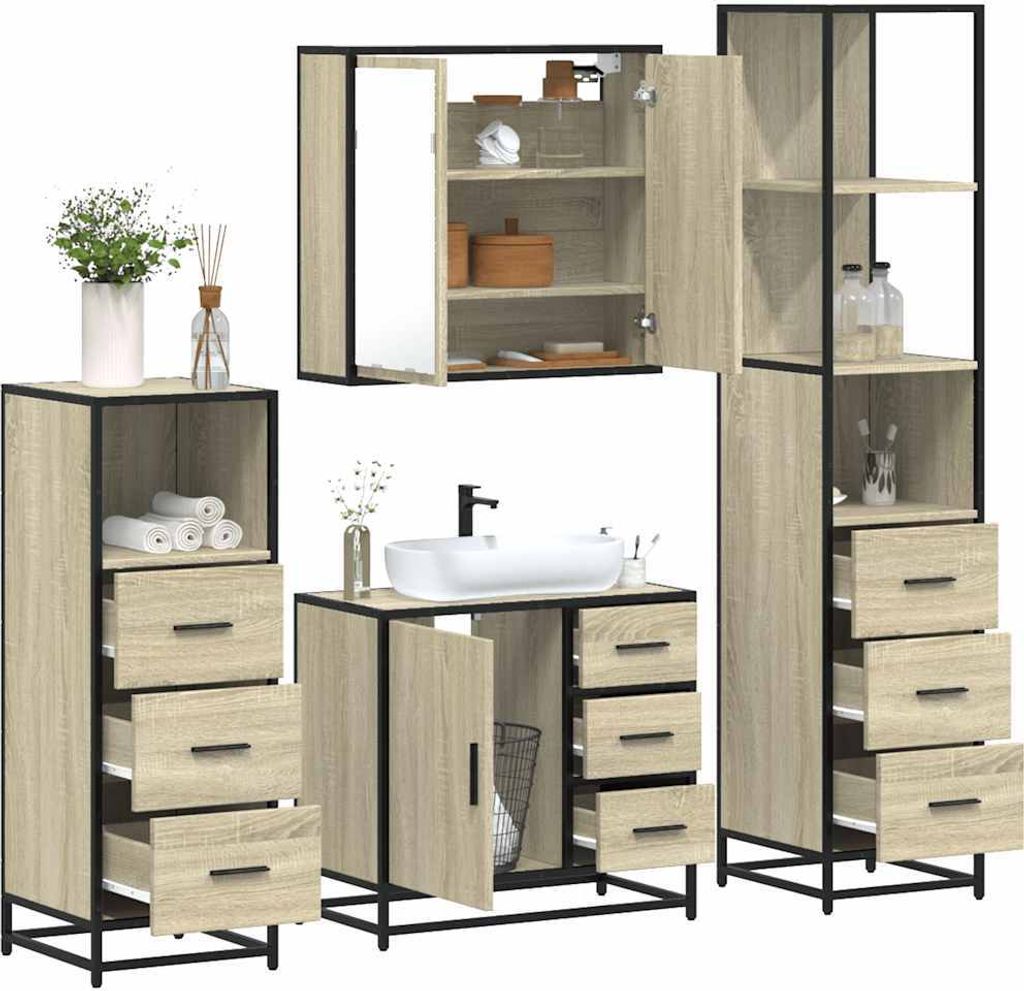 Maison Exclusive - 4-tlg. Badmöbel-Set Sonoma-Eiche Holzwerkstoff