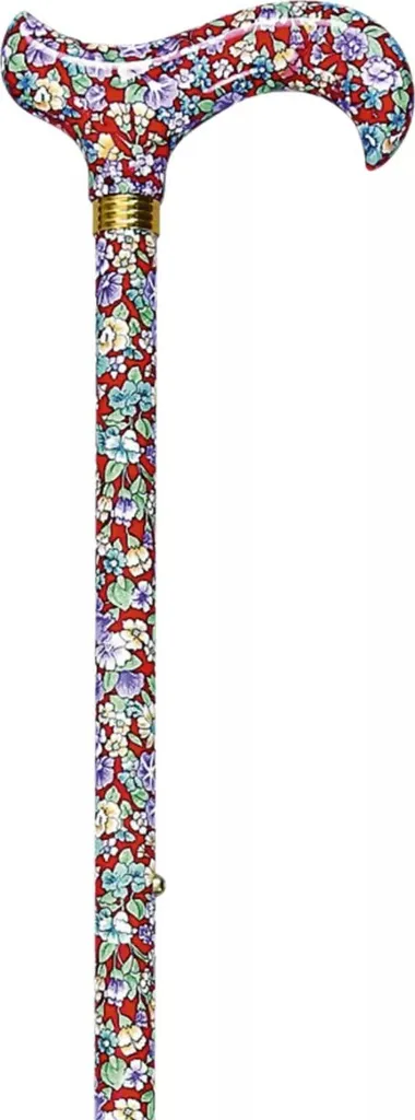 Canne de marche ergonomique Garcia 1880 rouge fleurs pour senior actif