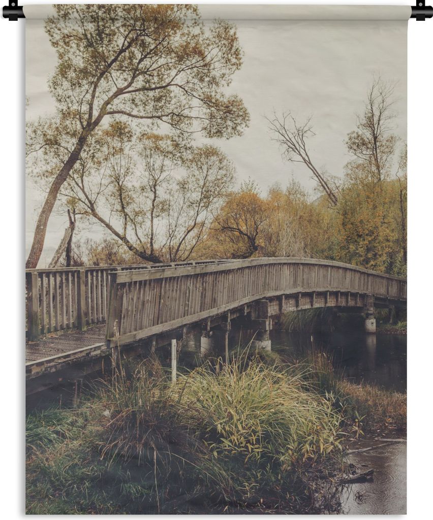 MuchoWow Wandteppich Wandbehang Herbst - Brücke - Bäume 150x200 cm Tapisserie Dekoration Wandtuch - Wandaufhängung - Moderner